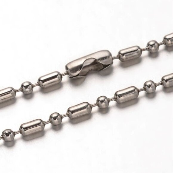 Surgical Stainless Steel 2.4mm Dot Dash Ball Chain Silver Tone Necklace 24" Long - Picture 2 of 2